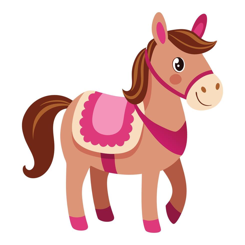 a cartoon horse with a pink saddle vector