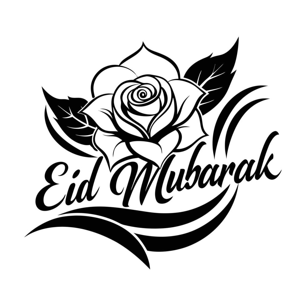 eid mubarak greeting card with rose illustration vector