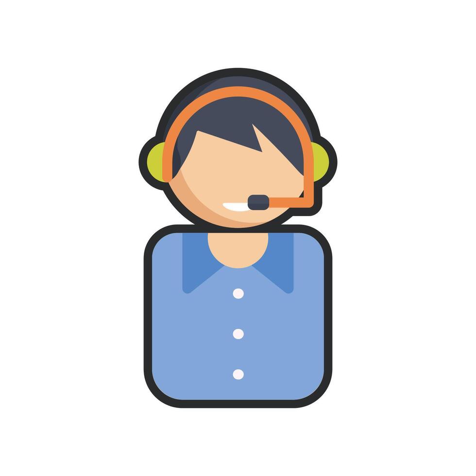male customer service sign with outline in flat design. vector