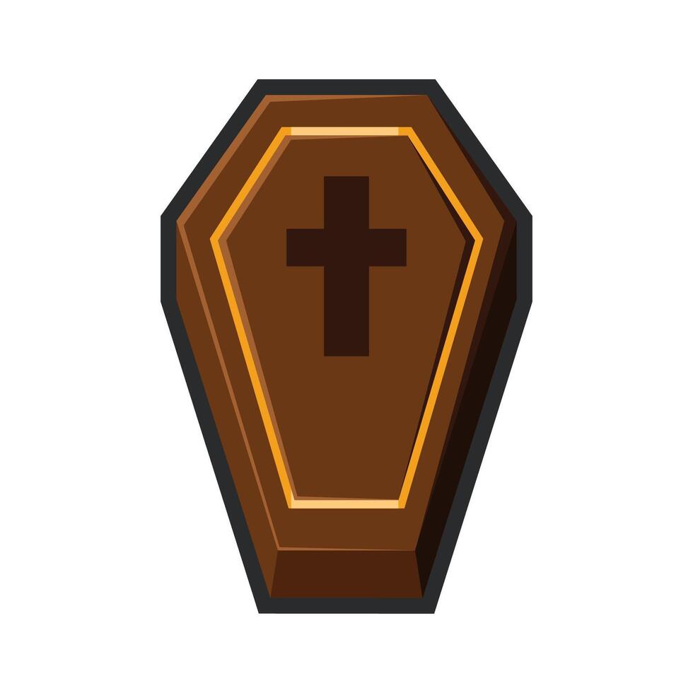 wooden coffin with outline in flat design. vector
