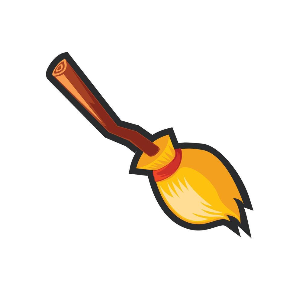 broom stick with outline in flat design. vector