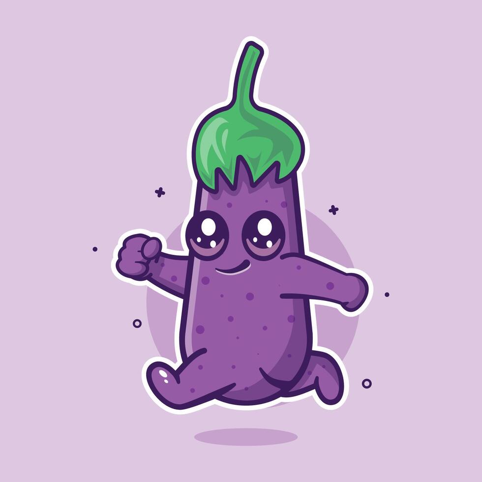 smiling eggplant vegetable character mascot running isolated cartoon vector