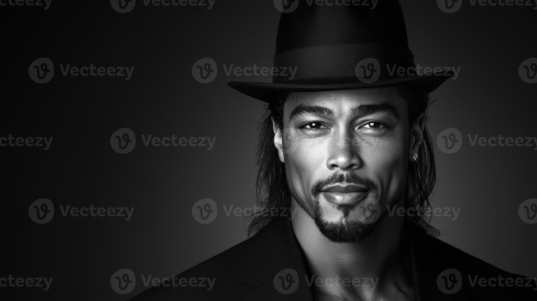 A black and white photo of a man in a hat