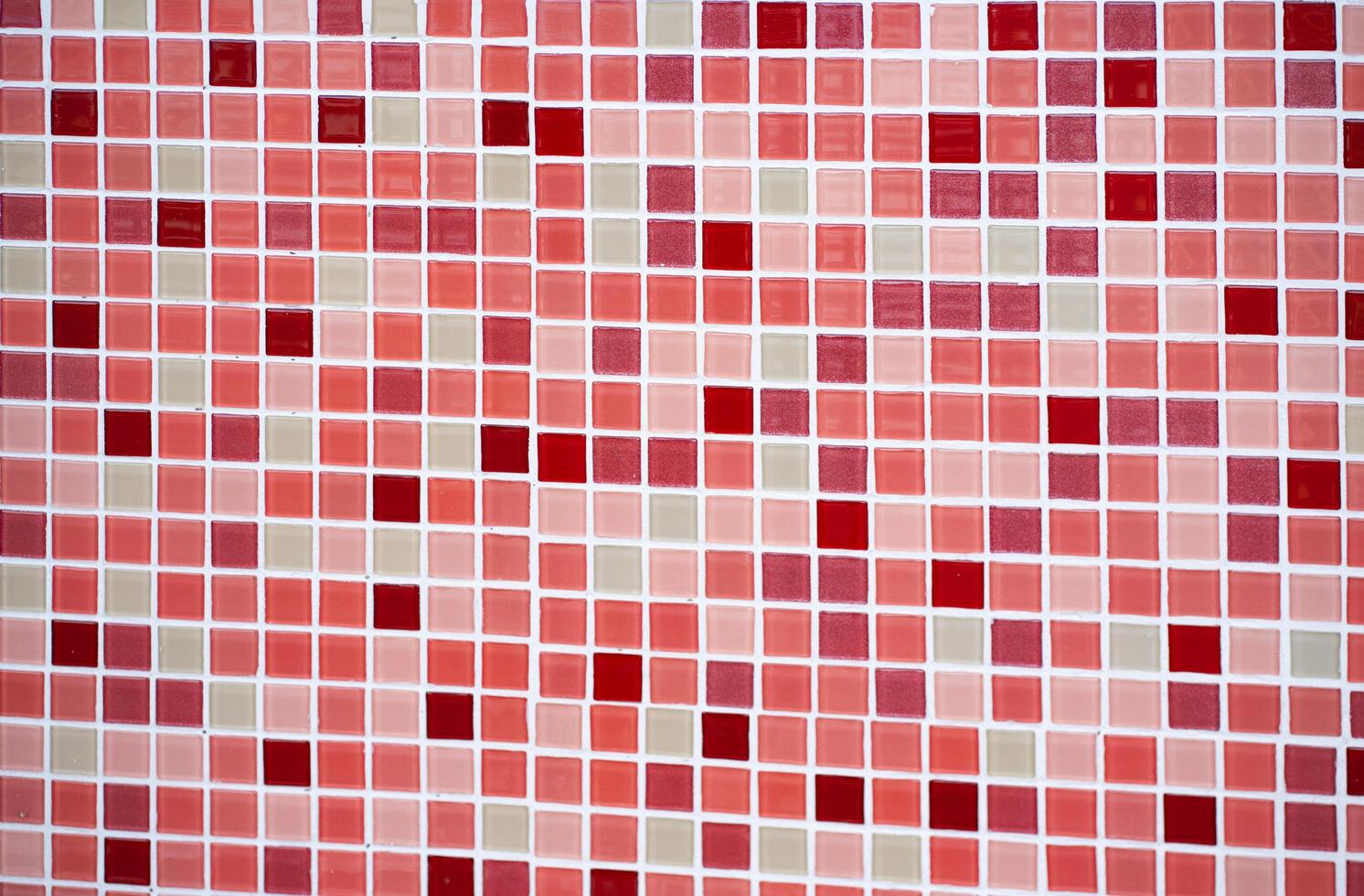 Red tile wall chequered background bathroom texture. Ceramic brick wall and floor tiles mosaic background in bathroom and kitchen clean. Design pattern geometric with grid wallpaper decoration. photo