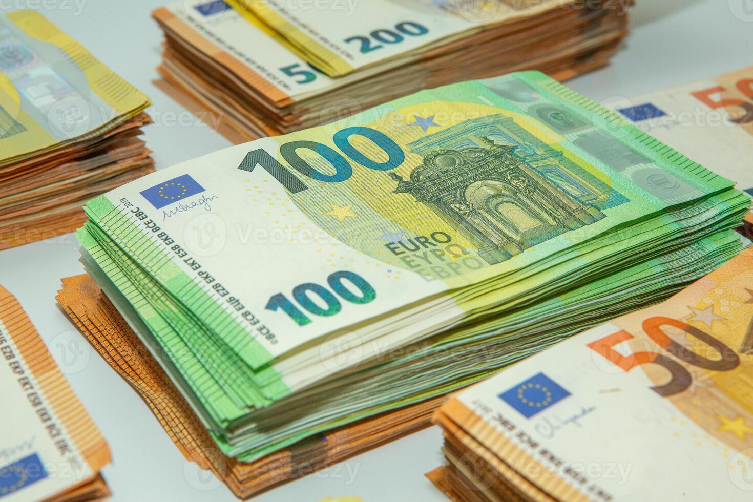 Euro banknote cash money. Lot of banknotes of European union currency close up. Financial investment, savings, income earnings concept. photo