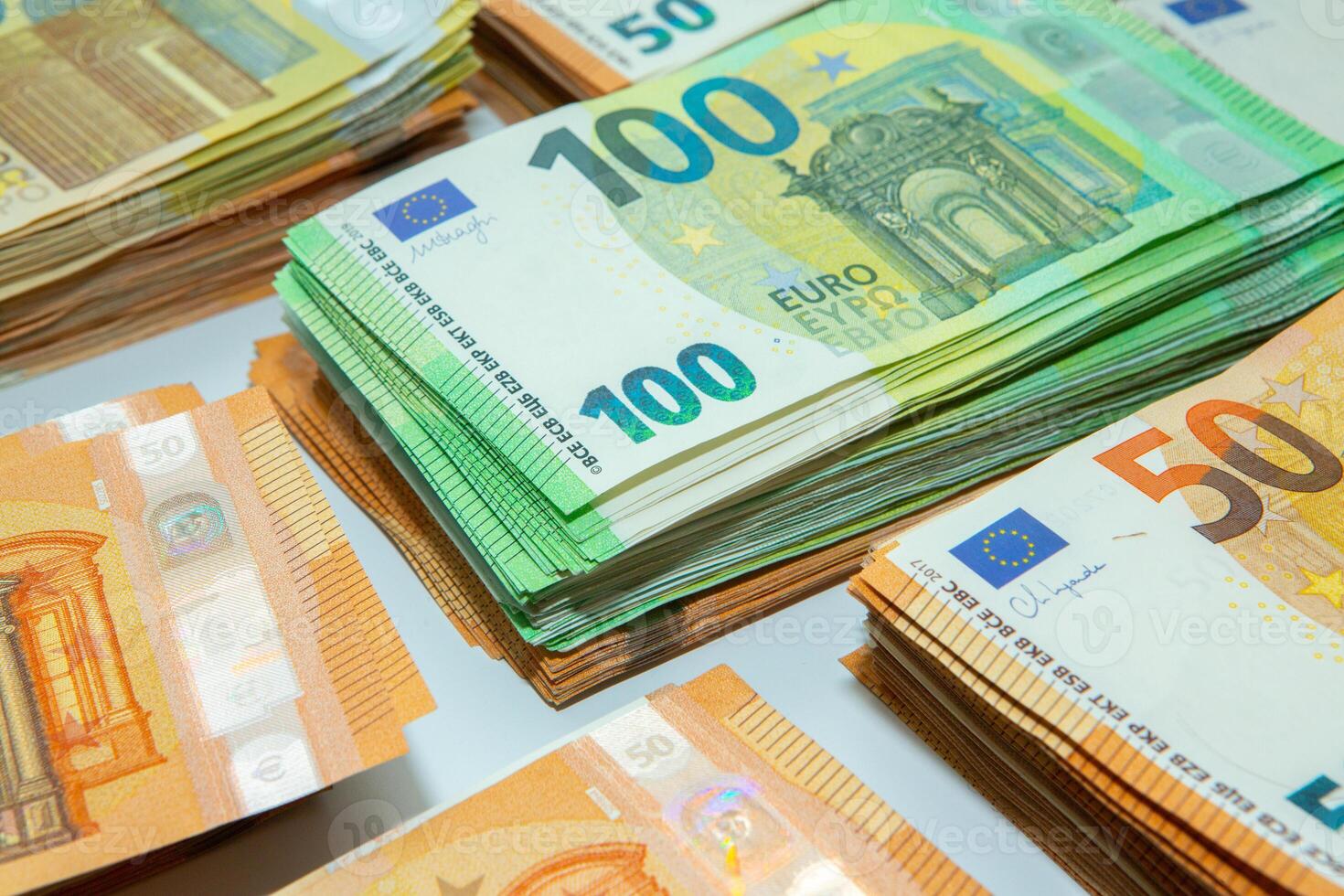 Euro banknote cash money. Lot of banknotes of European union currency close up. Financial investment, savings, income earnings concept. photo