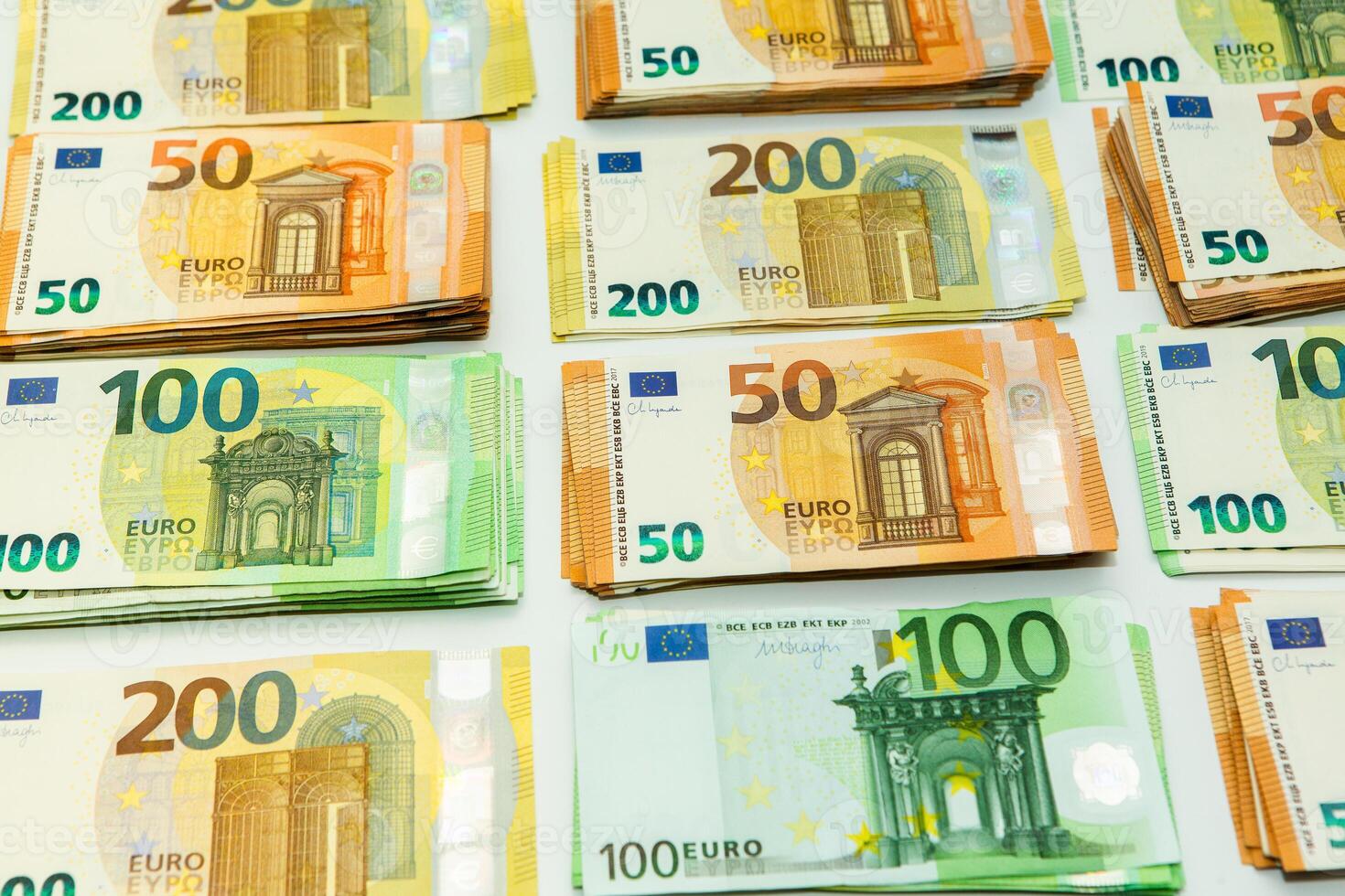 Euro banknote cash money. Lot of banknotes of European union currency close up. Financial investment, savings, income earnings concept. photo
