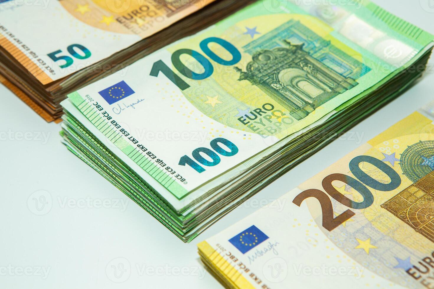 Euro banknote cash money. Lot of banknotes of European union currency close up. Financial investment, savings, income earnings concept. photo