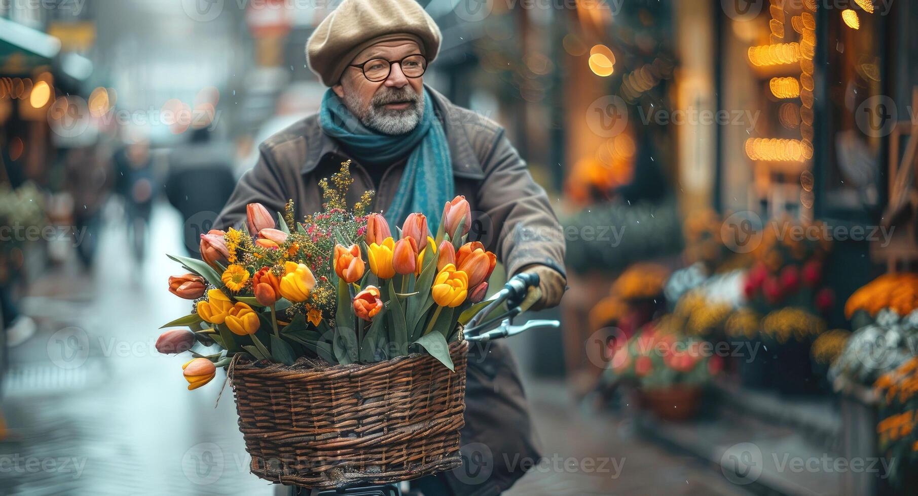 A Senior man rides a bicycle photo