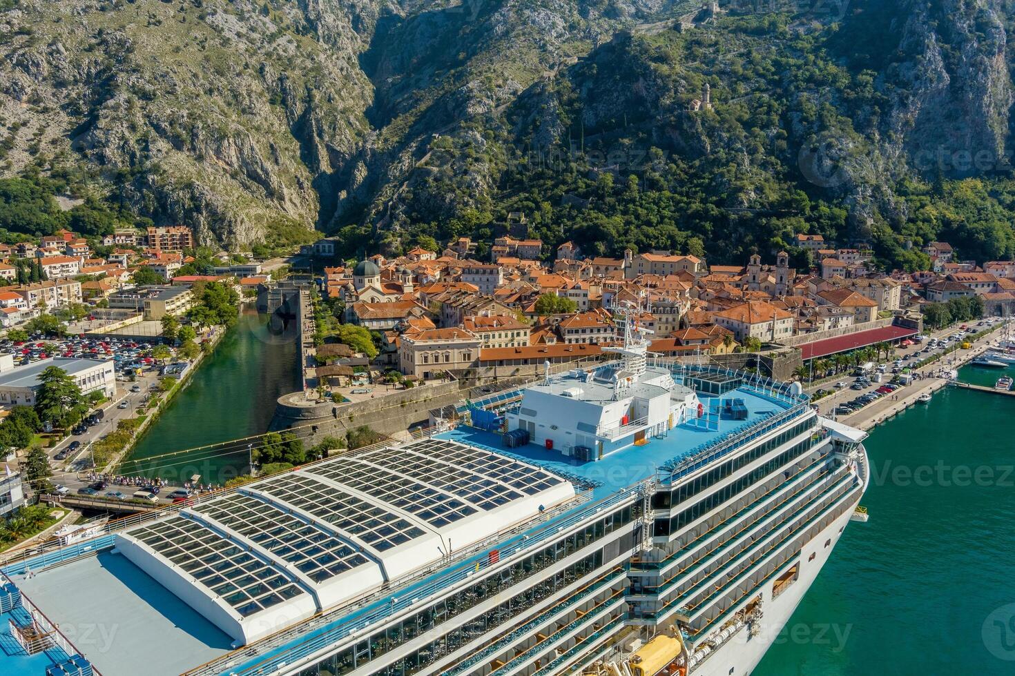 Large cruise ship in the port of Kotor photo