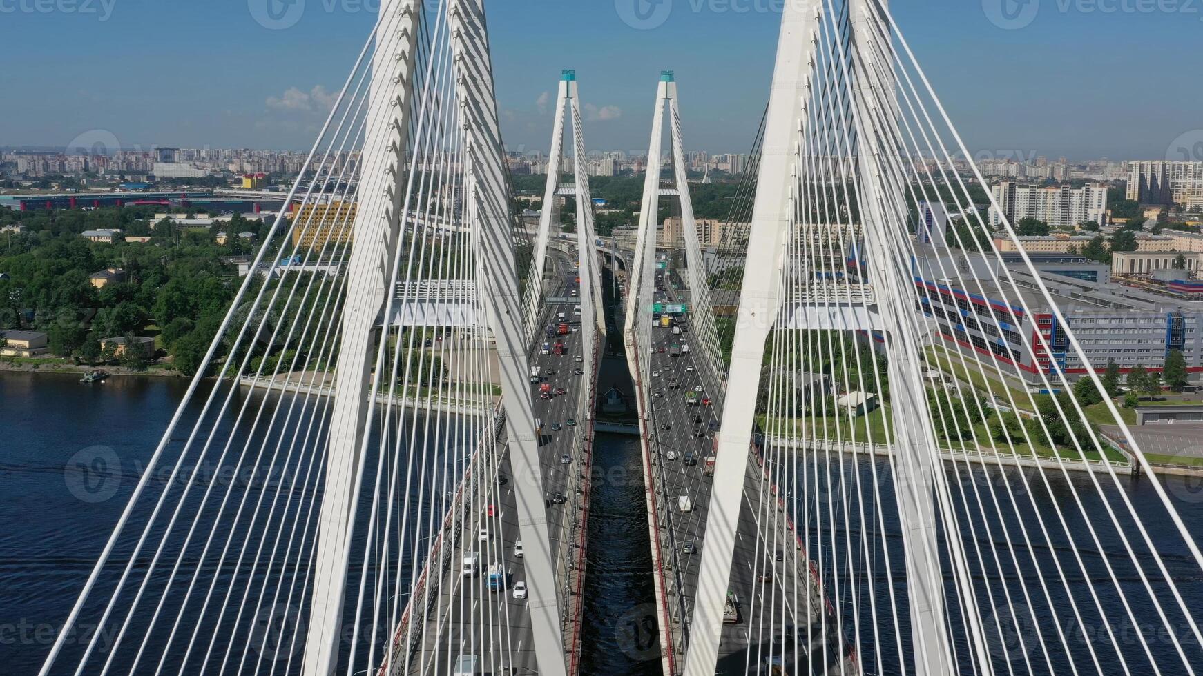 Cable-stayed bridge with cars photo
