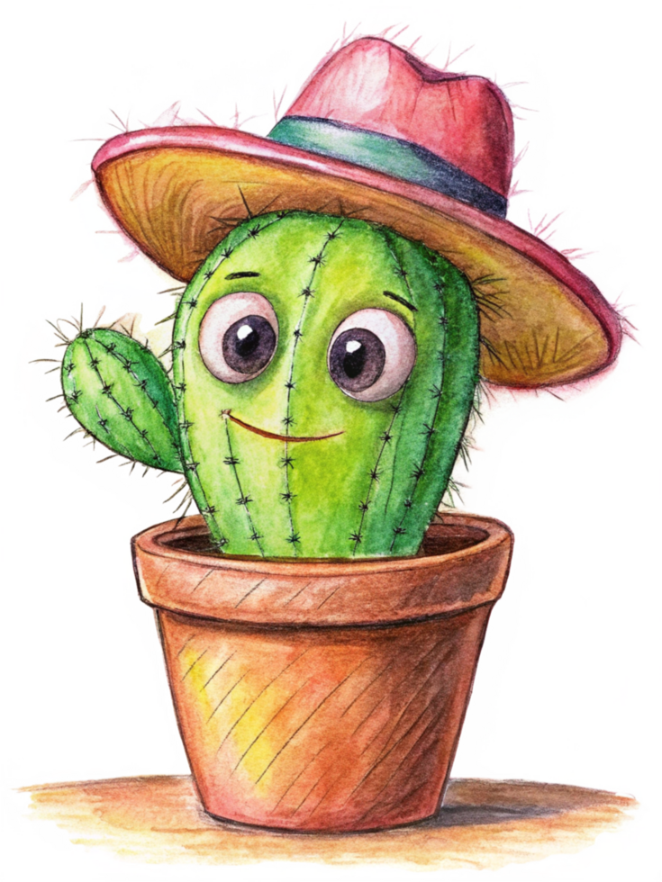 Cartoon Cactus Character in Cowboy Hat png