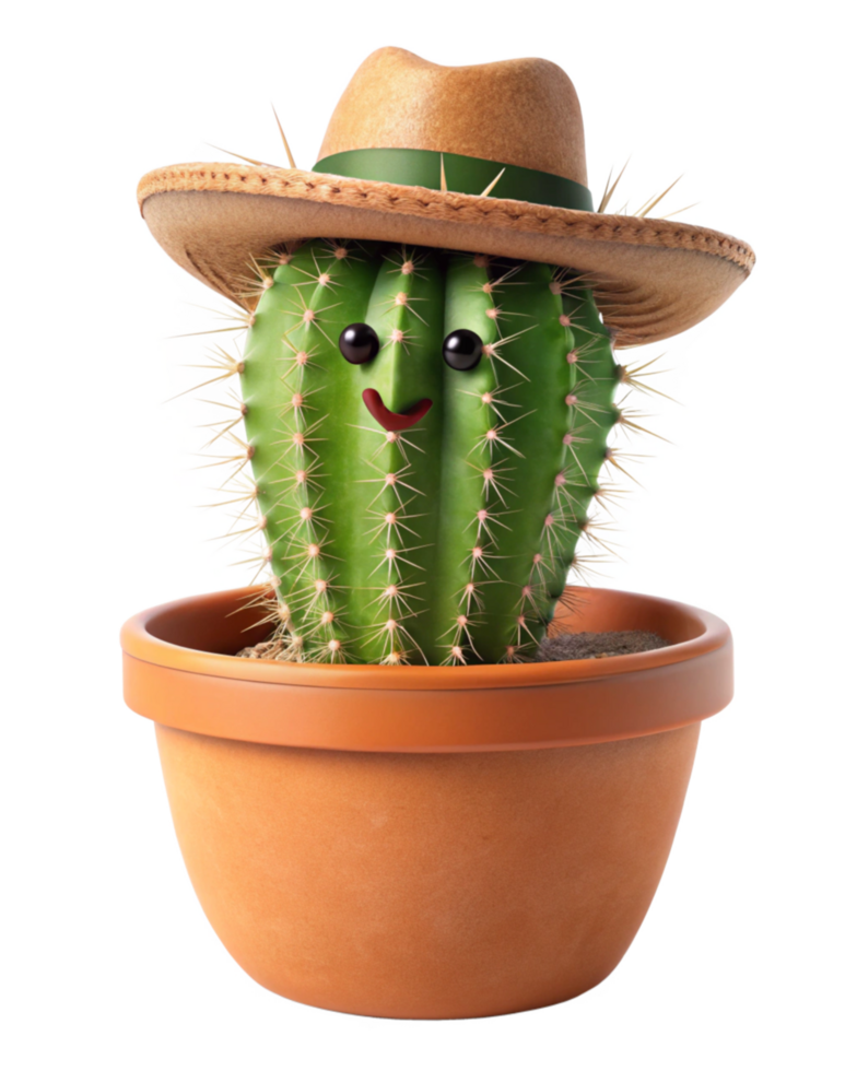 Cactus Wearing Cowboy Hat with Desert Background png