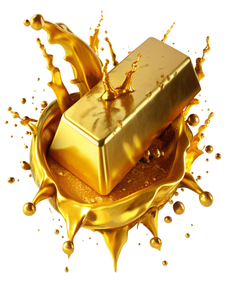 Melted Gold Bar with Liquid Gold Spilling Effect png