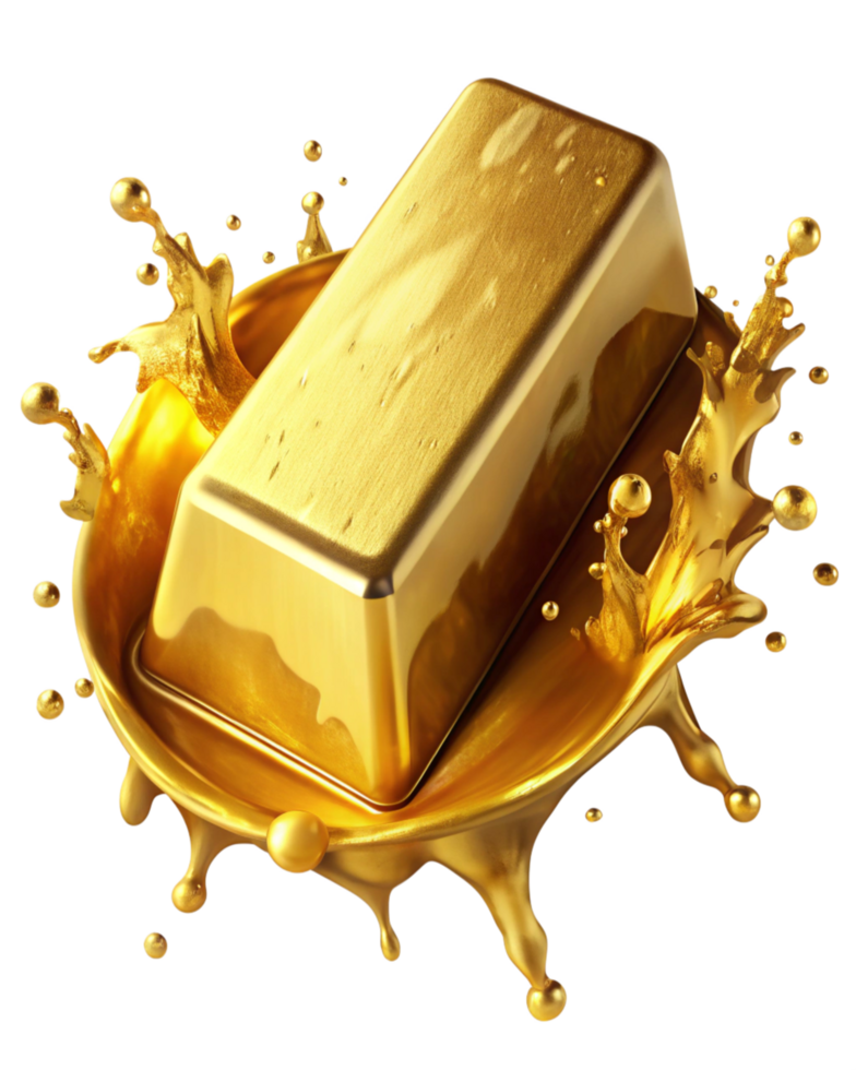 Dynamic Gold Splash from Melting Gold Bar png