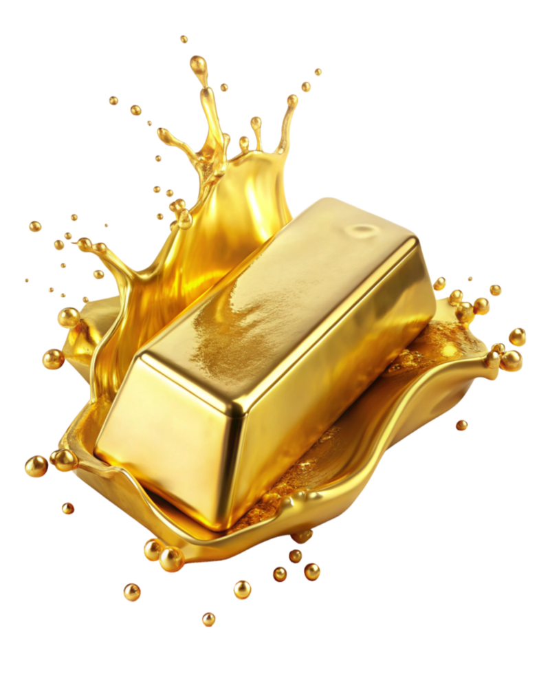 Molten Gold Bar with Splashing Gold Effect png