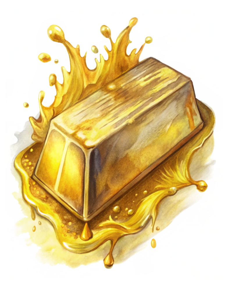 Splashing Liquid Gold Surrounding Gold Bar png