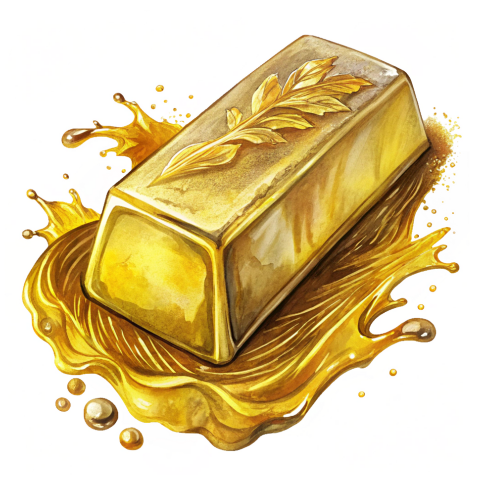 Golden Bar Melting with Flowing Gold Effect png