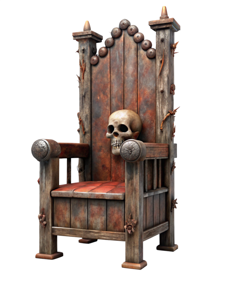 Antique Throne Chair with Rustic Skull Design png