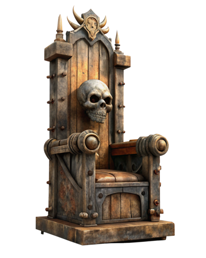 Gothic Skull Design on Rustic Wooden Throne png