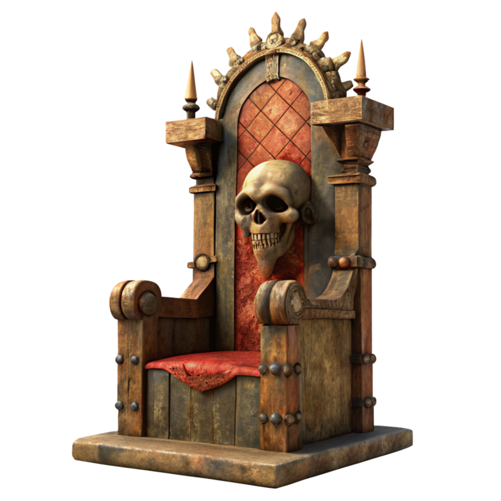 Dark Rustic Chair with Dramatic Skull Ornament png