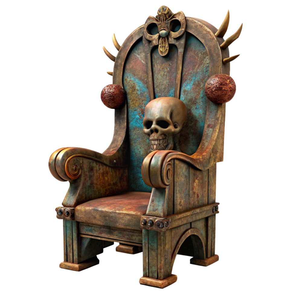 Gothic Rustic Chair with Skull Decoration png