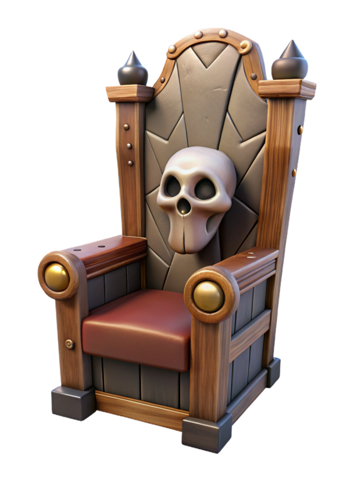 Rustic Gothic Throne Chair with Skull Carving png