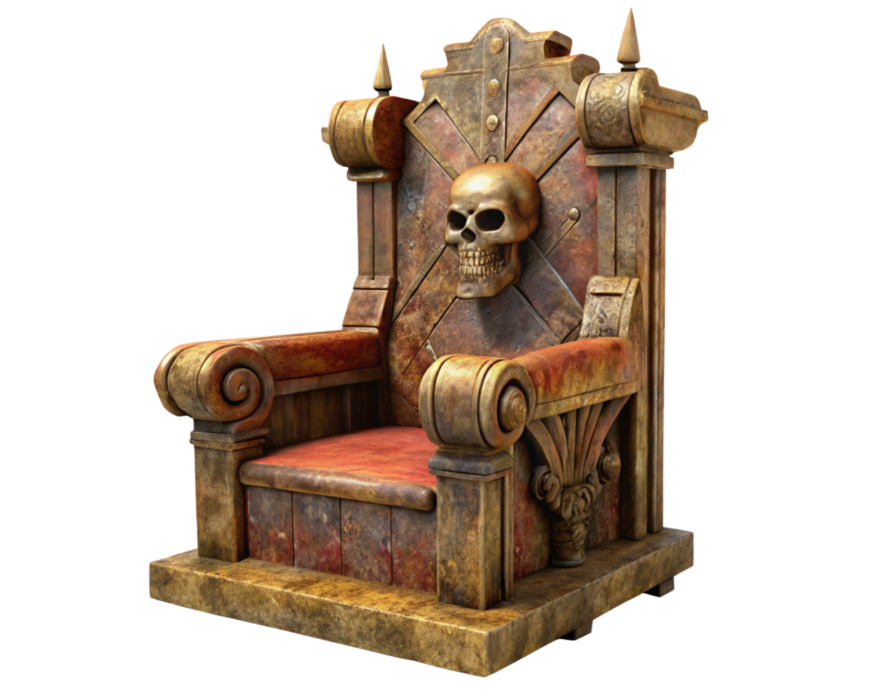 Antique Rustic Chair with Eerie Skull Ornament png