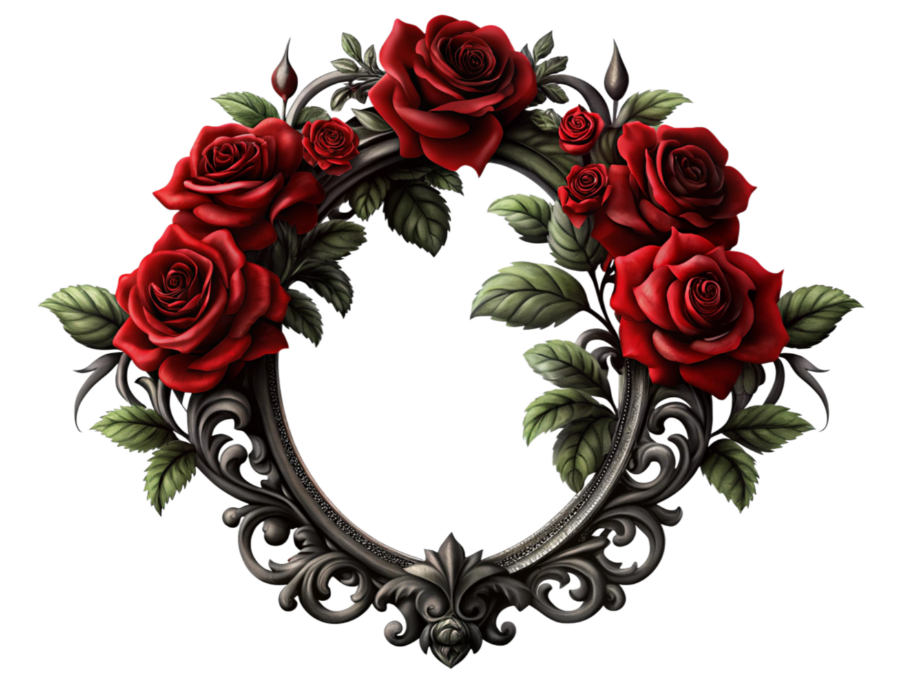 Sophisticated Dark Ornamental Frame with Roses png