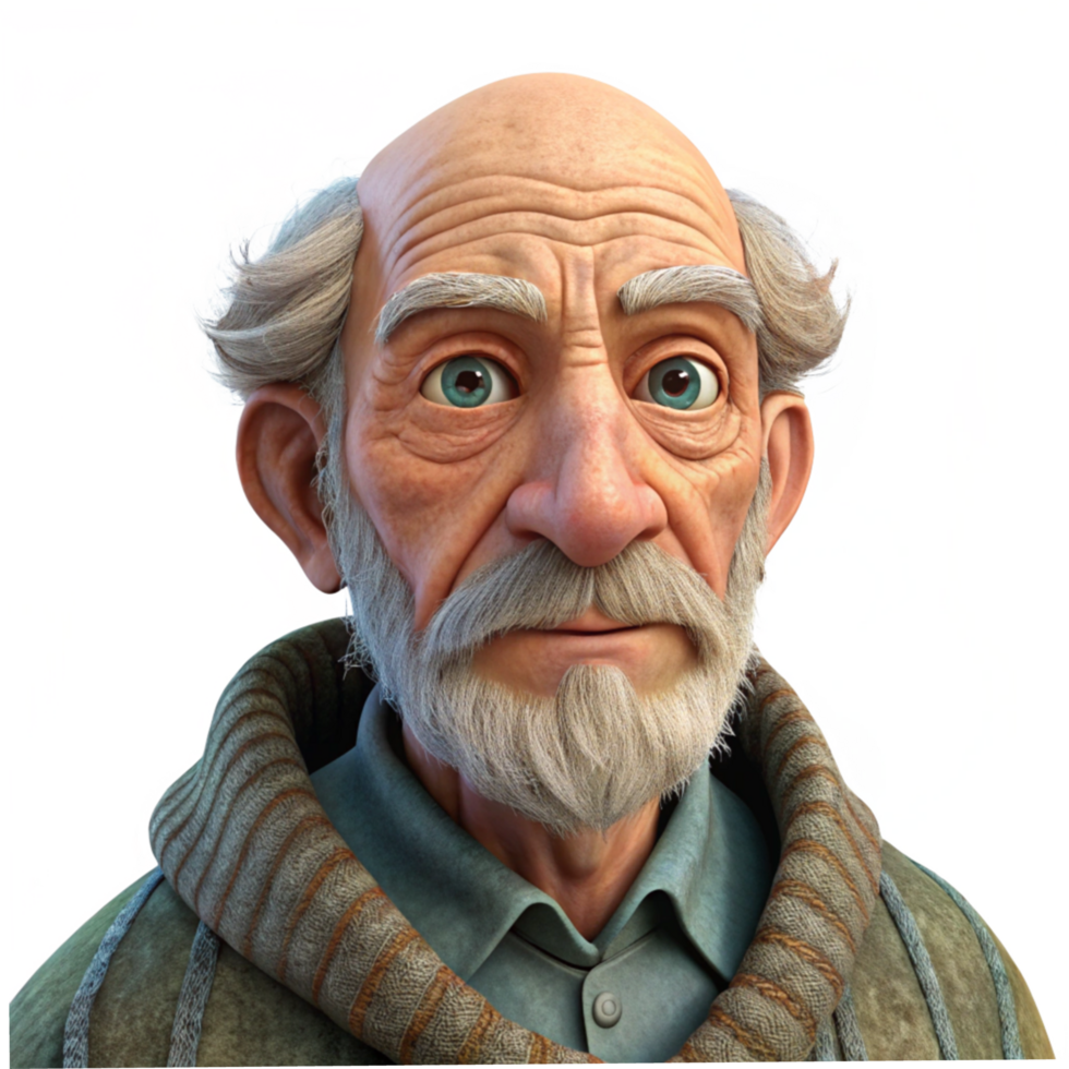 Bearded Elder Man with Warm Expression and White Hair png