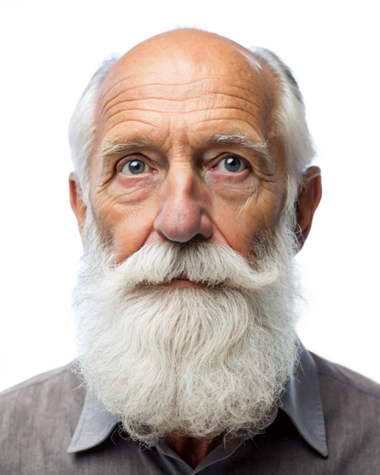 Mature Gentleman with White Hair and Beard Outdoors png