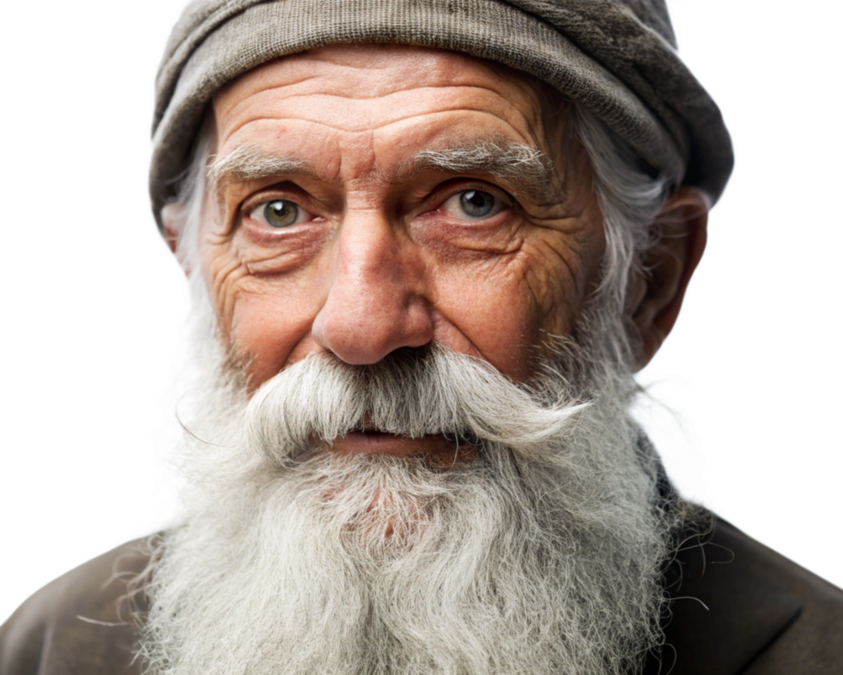 Peaceful Senior with White Beard in Thoughtful Pose png