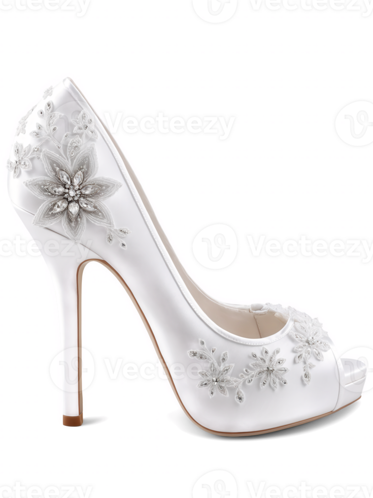 pair of crystal-embellished wedding heels with a delicate lace overlay, offering a combination of comfort and style for the bride's png