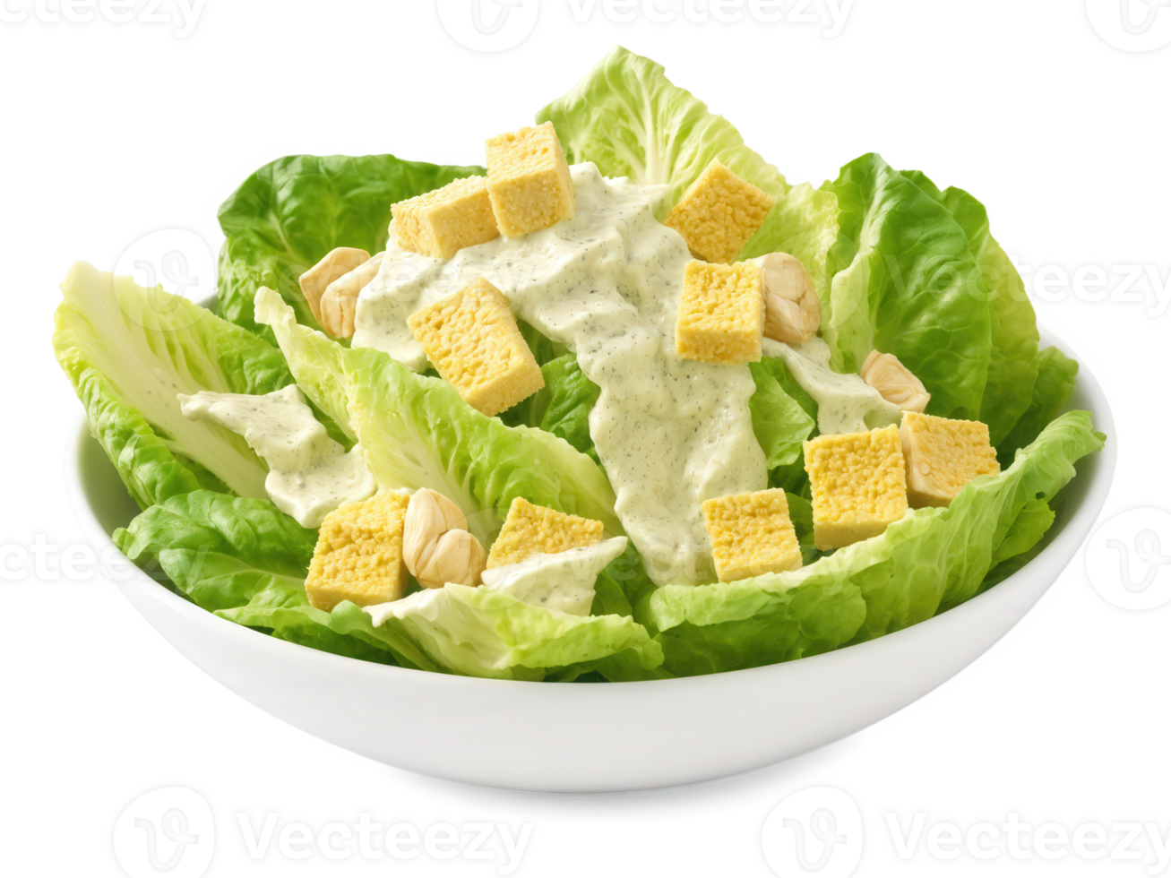 Vegan Caesar Salad Crisp romaine lettuce tossed with a creamy cashew-based Caesar dressing, croutons, and nutritional yeast for a cheesy png