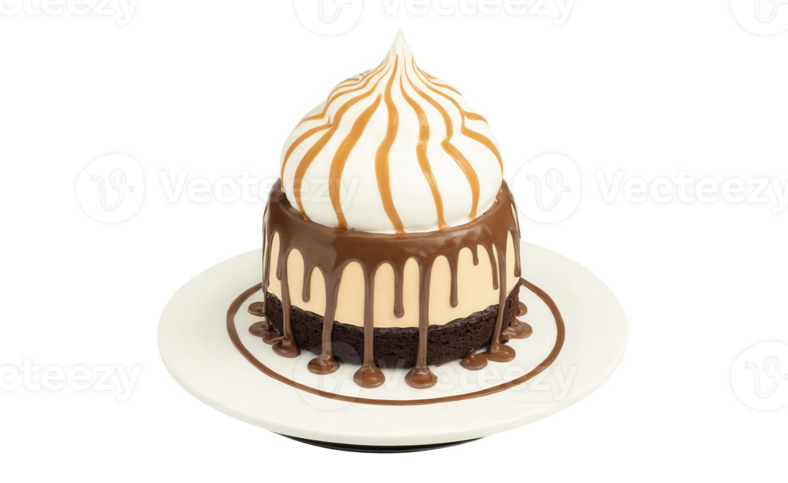 Mocha mousse baked Alaska, with a base of chocolate cake, a layer of mocha mousse, and topped with a toasted png