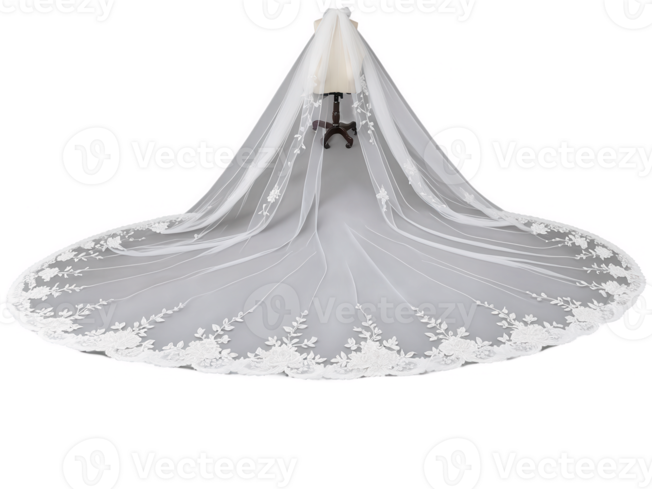 tulle bridal veil with semi-transparent lace appliques, featuring scalloped edges and delicate beadwork. png