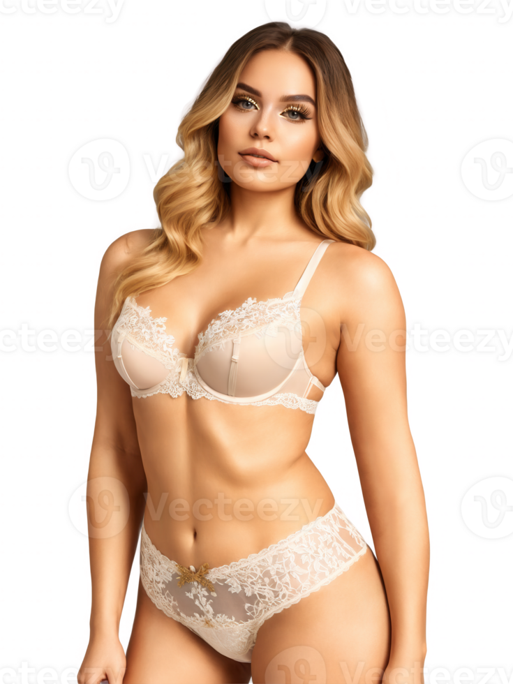 bridal bra and panties set made from semi-transparent lace with subtle gold accents and a high-waisted design. png