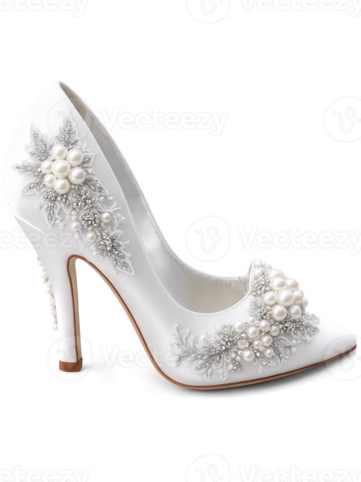 pair of pearl-studded wedding shoes with satin finish, featuring delicate embroidery and crystal embellishments, ideal for adding a touch png