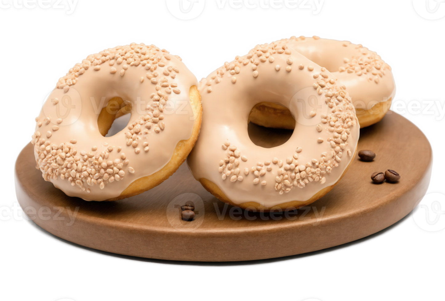 Mocha mousse donuts with a light, airy dough topped with a smooth mocha mousse frosting and sprinkled with crushed coffee png