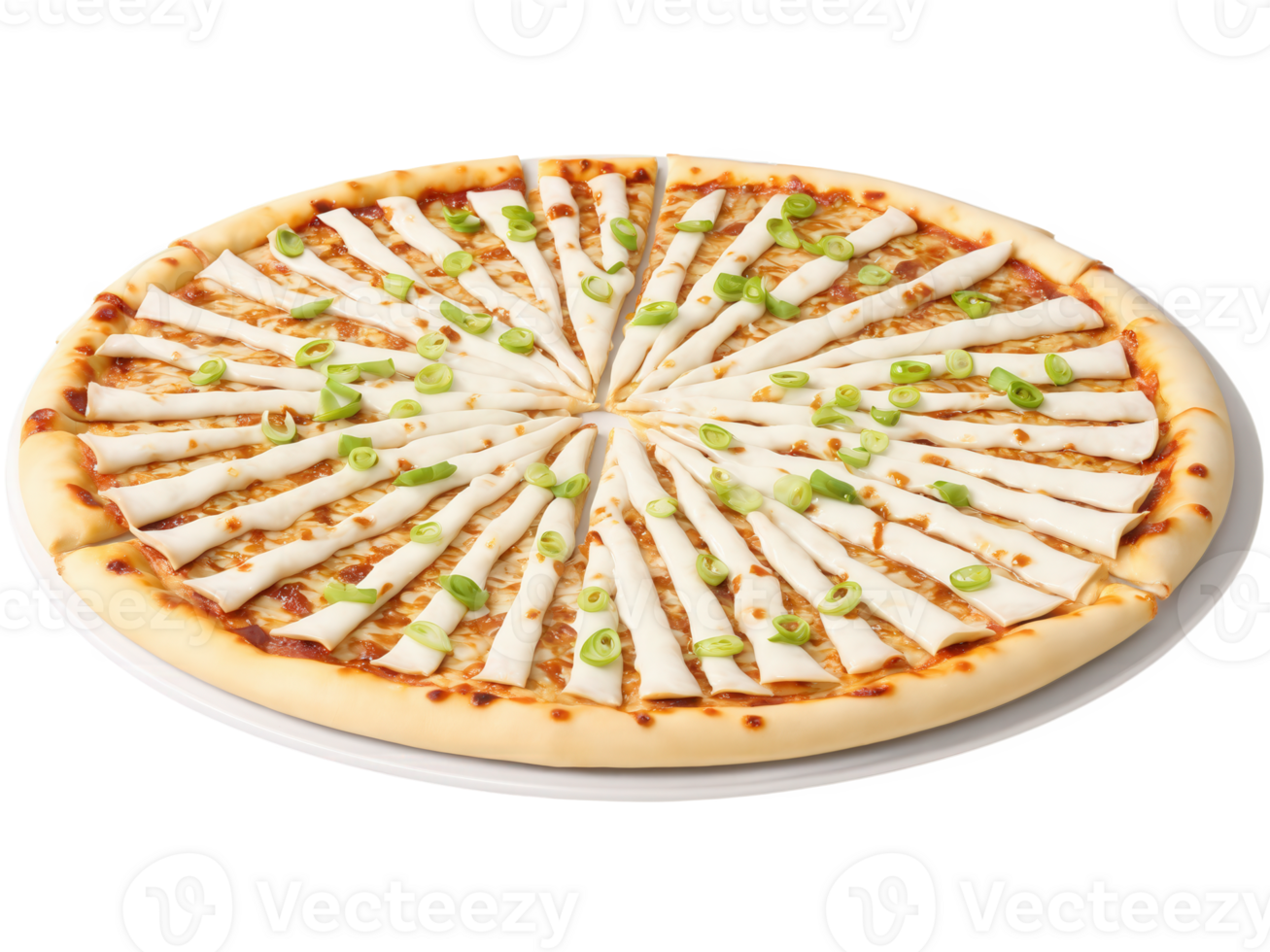 Pechino anatra Pizza un' lussuoso Pizza con tenero Pechino anatra fette, hoisin salsa, verde cipolle, Mozzarella formaggio, e un' pioggerella png