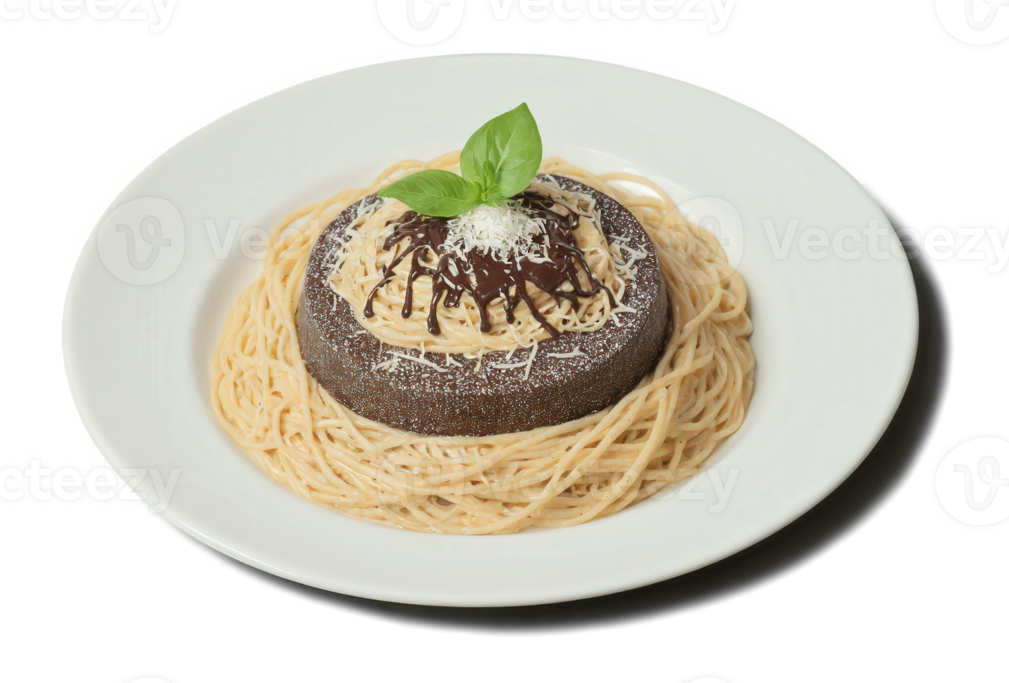 Mocha mousse-inspired creamy pasta with a rich mocha-colored sauce, served over al dente spaghetti. The dish is garnished png