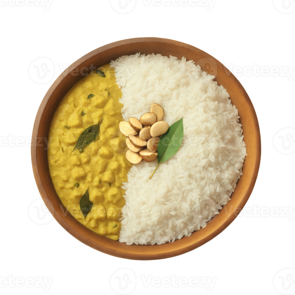 Coconut Rice - Fragrant rice cooked with freshly grated coconut, mustard seeds, and curry leaves, often served with sambar or png