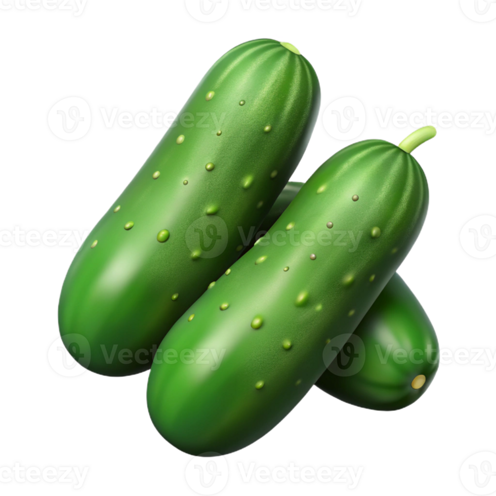 3D Render of Fresh Green Cucumbers png