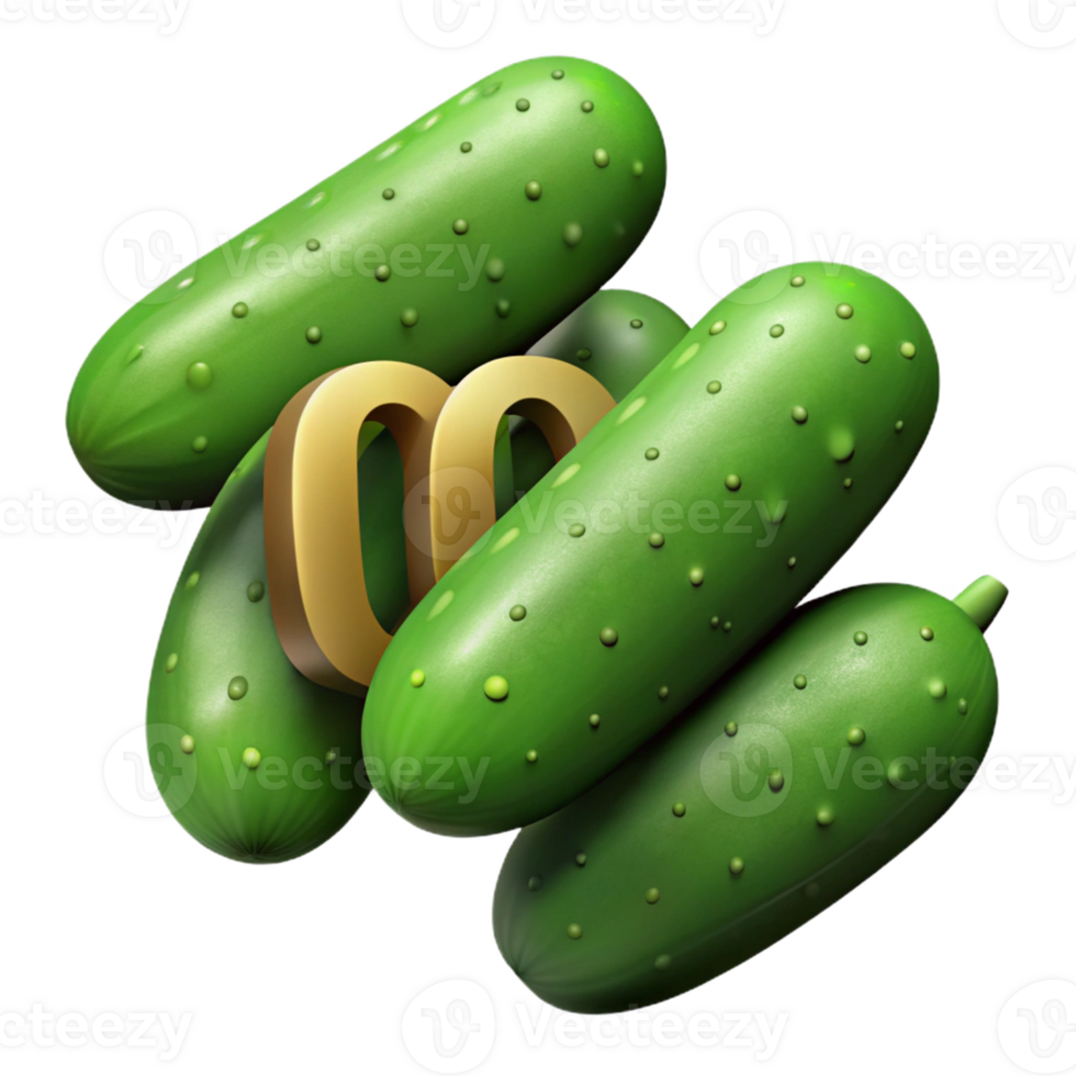 3D Render Green Cucumbers with Number 00 png