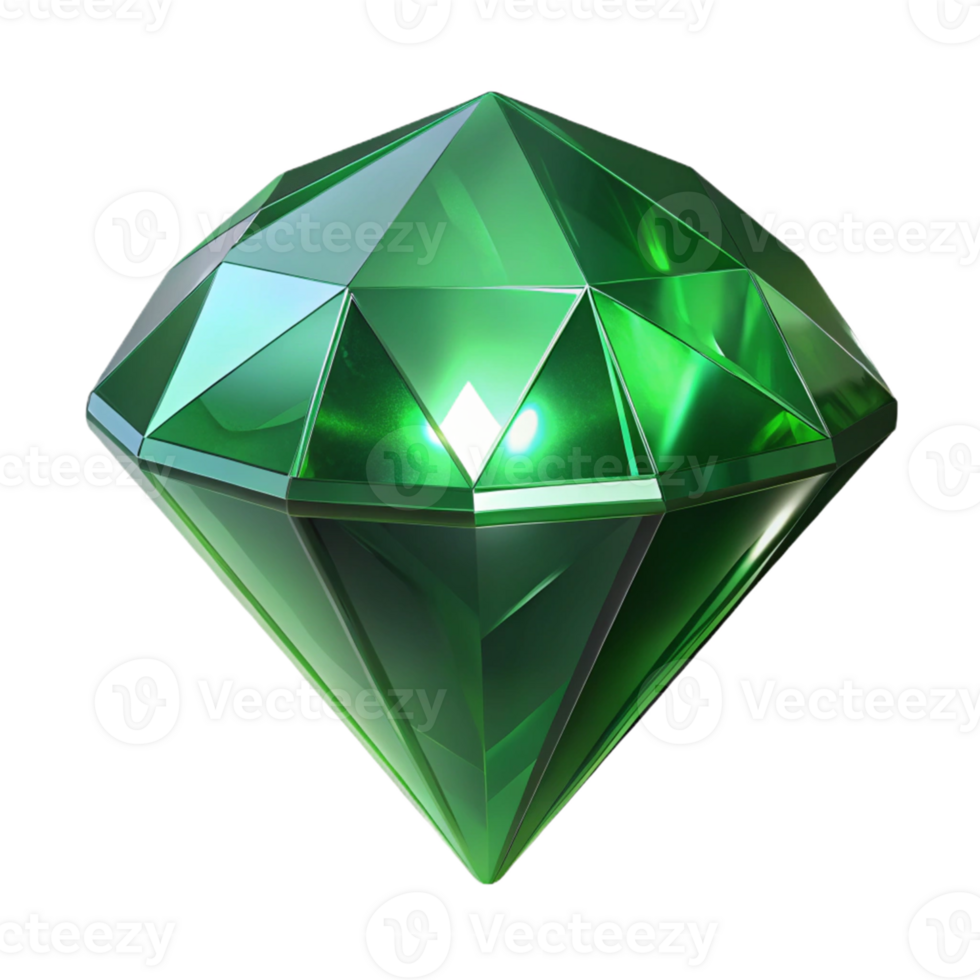 Luminous Green Gem 3D Render png