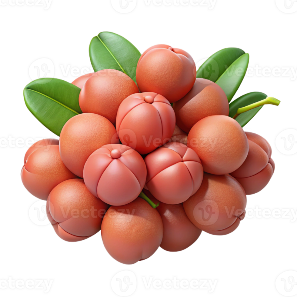 3D Illustration of Red Fruits Cluster with Leaves png