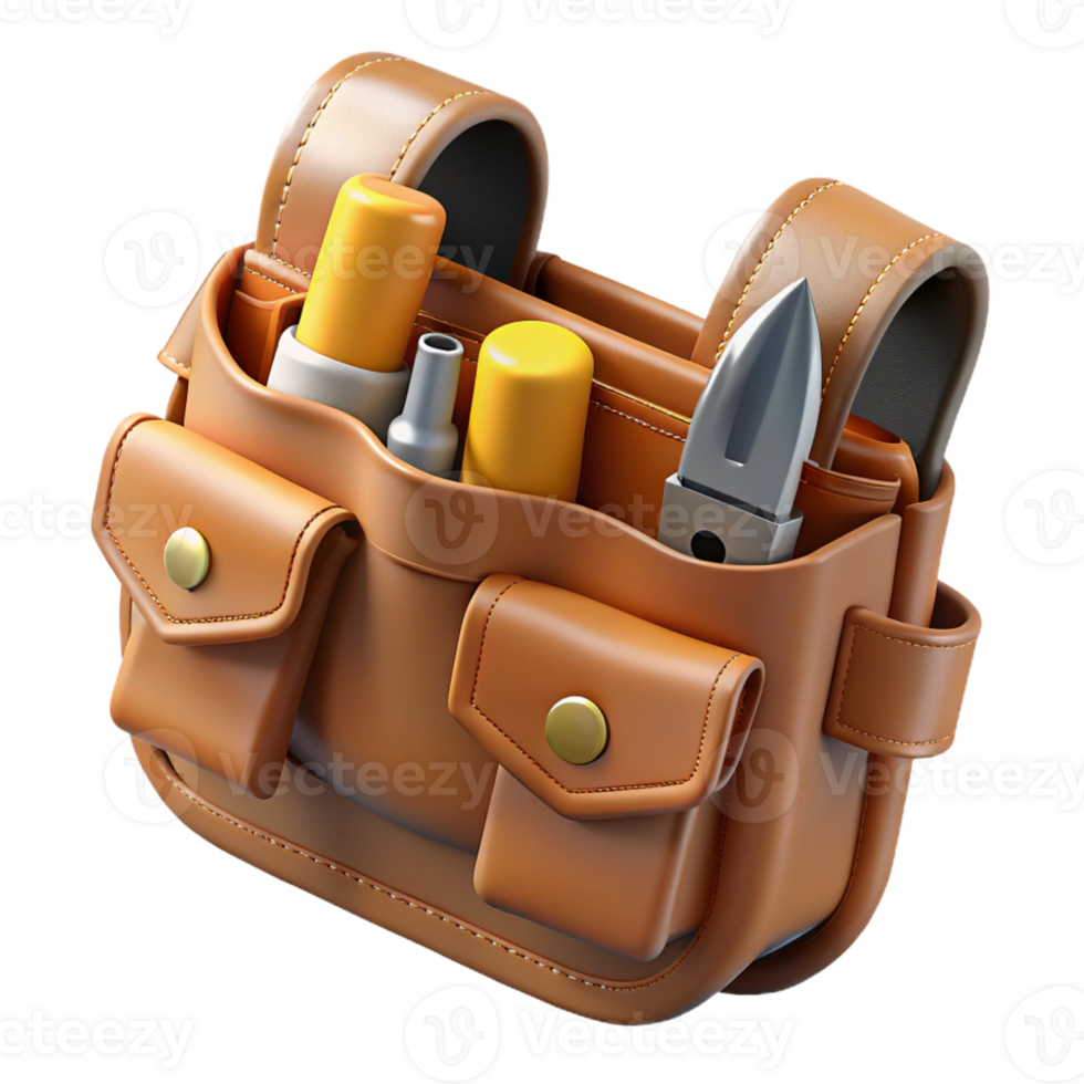 3D Render Brown Leather Tool Bag png