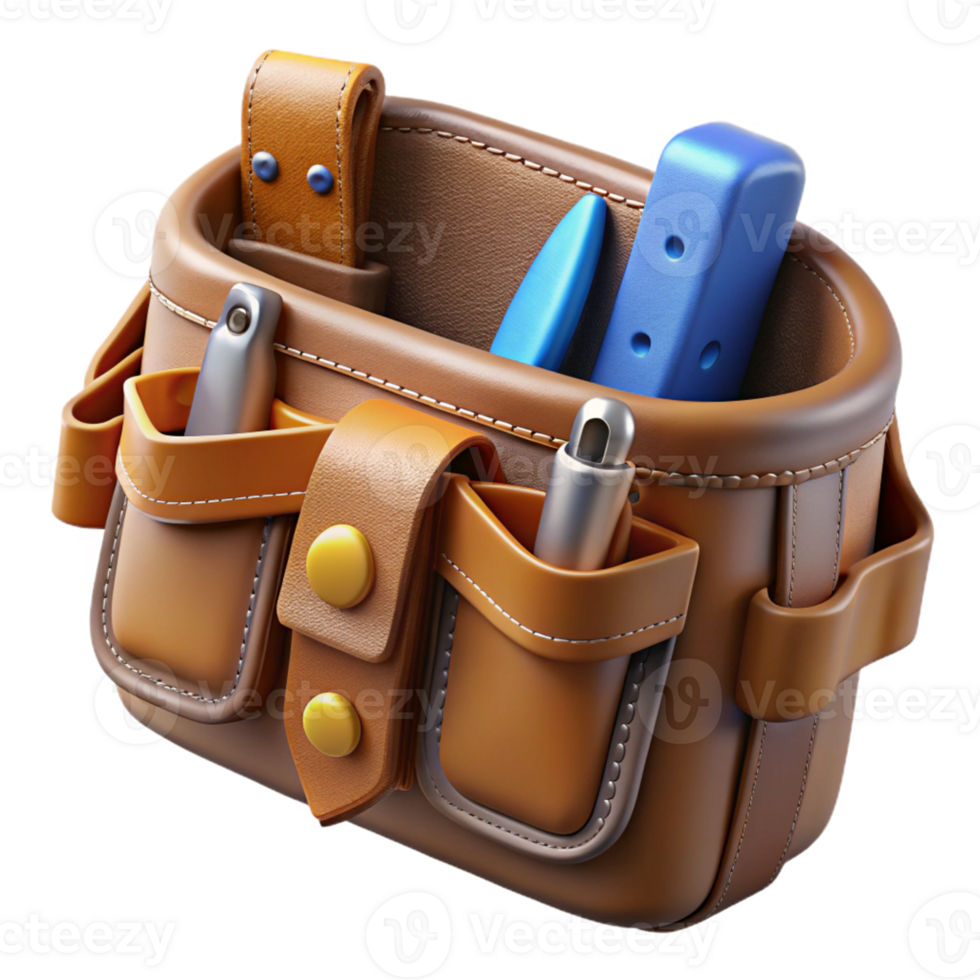 3D Render of a Brown Leather Tool Bag png