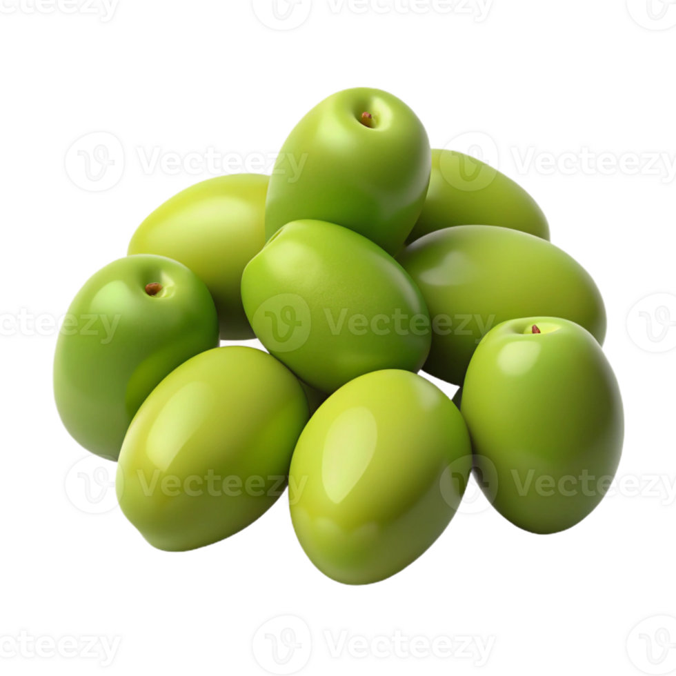 3D Render Green Olives Cluster png