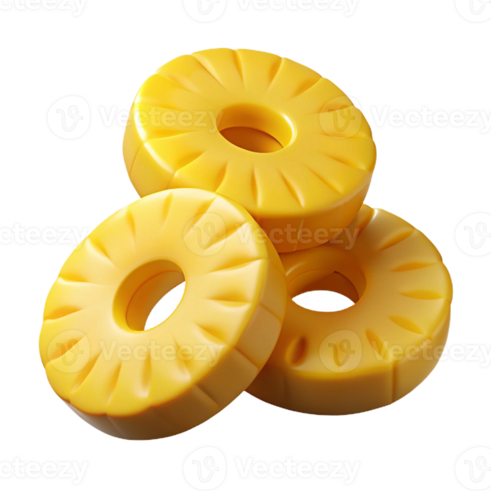 3D Render of Juicy Pineapple Rings png
